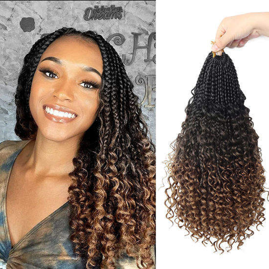 Picture of Goddess Box Braids Crochet Hair With Curly Ends 14 Inch Bohomian Box Braids Crochet Braids 8 Packs 3X Crochet Braids Synthetic Braiding Hair Extension for Black Women (14 Inch (Pack of 8), 1B-4-30)……