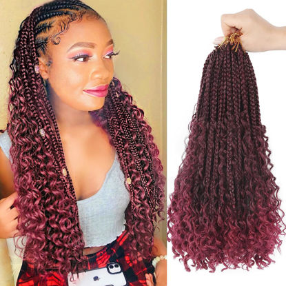 Picture of Goddess Box Braids Crochet Hair With Curly Ends 16 Inch Bohomian Box Braids Crochet Braids 8 Packs 3X Crochet Braids Synthetic Braiding Hair Extension for Black Women (16 Inch (Pack of 8), T1B BUG)…