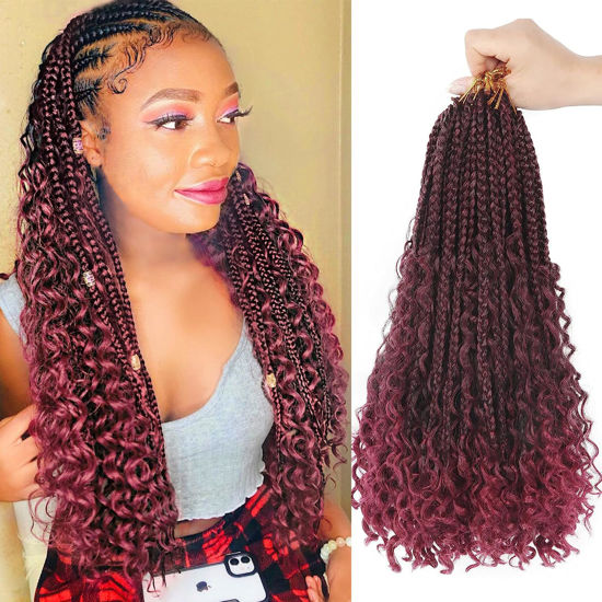 Picture of Goddess Box Braids Crochet Hair With Curly Ends 16 Inch Bohomian Box Braids Crochet Braids 8 Packs 3X Crochet Braids Synthetic Braiding Hair Extension for Black Women (16 Inch (Pack of 8), T1B BUG)…