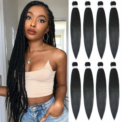 Picture of Alrence Pre Stretched Braiding Hair Long Braid 30 Inch 8 Packs Professional Braiding Hair Extensions Synthetic Crochet Twist Braids (30 Inch, 1B#)