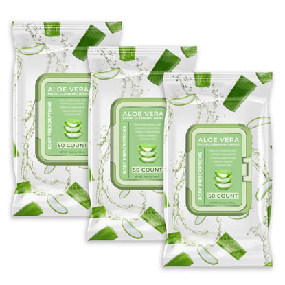 Picture of Body Prescription Makeup Cleansing Wipes - Gentle and Effective Face Wipes, 50 Count (Pack of 3), Aloe Vera