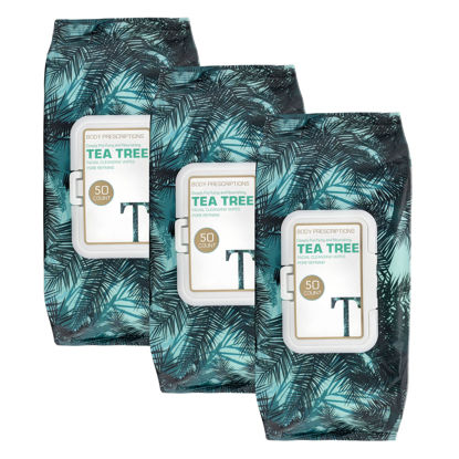 Picture of Body Prescription Makeup Cleansing Wipes - Gentle and Effective Face Wipes, 50 Count (Pack of 3), Tea-Tree