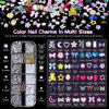 Picture of 3D Nail Charms Set, Color Blossom Flower Bow Moon Heart Star Nail Art Charms, Half Round Pearl & Flatback Gems AB, Hollow Butterfly Alloy Nail Art Supplies DIY Accessories