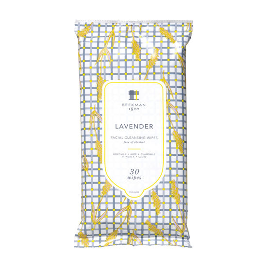 Picture of Beekman 1802 Face & Body Wipes, Lavender - Scented - 30 Count - Cleanses - With Goat Milk, Aloe & Vitamin E - Alcohol Free, Biodegradable - Good for Sensitive Skin - Cruelty Free
