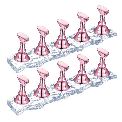 Picture of JUSTOTRY 2 Sets Nail Holder Stand for Press on Nails Display, Magnetic Fake Wave Shape Nails Holder and Painting Nails Practices, Beginner Acrylic Nail Salon Equipment and Decor