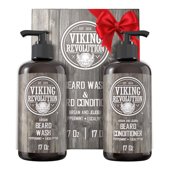 Picture of Viking Revolution Beard Wash & Conditioner Set w/Argan & Jojoba Oils - Softens, Smooths & Strengthens Beard Growth - Natural Peppermint and Eucalyptus Scent - Shampoo (17 oz)