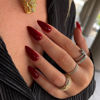 Picture of YOSOMK Medium Press on Nails Almond Burgundy Red Fake Nails with Designs Fall Acrylic Nails Glossy Glue on Artificial Nails for Women and Girls