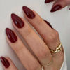 Picture of YOSOMK Medium Press on Nails Almond Burgundy Red Fake Nails with Designs Fall Acrylic Nails Glossy Glue on Artificial Nails for Women and Girls