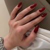 Picture of YOSOMK Medium Press on Nails Almond Burgundy Red Fake Nails with Designs Fall Acrylic Nails Glossy Glue on Artificial Nails for Women and Girls
