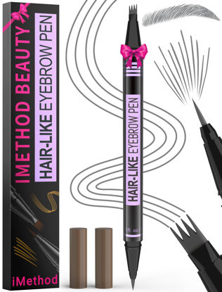Picture of iMethod Eyebrow Pen - Eyebrow Pencil Magic 2-in-1 Eye Brow Pencils for Women with 4-Fork-Tip and Precise Brush-Tip Create Natural Hair-Like Brows, Last All Day, Microblading Eyebrow Pen, Grey