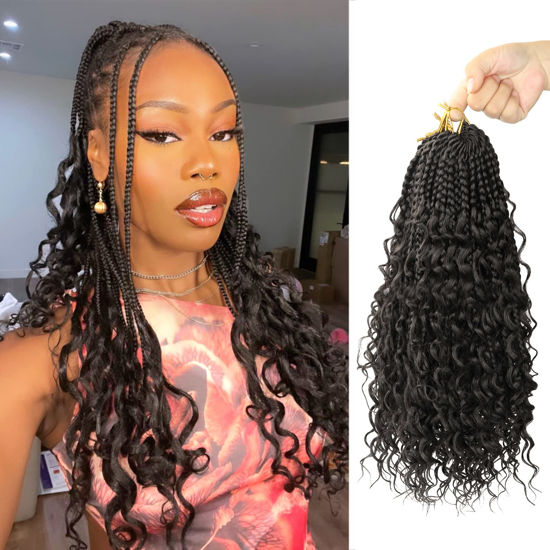 Picture of Goddess Box Braids Crochet Hair With Curly Ends 16 Inch Bohomian Box Braids Crochet Braids 8 Packs 3X Crochet Braids Synthetic Braiding Hair Extension for Black Women (16 Inch (Pack of 8), #4)…