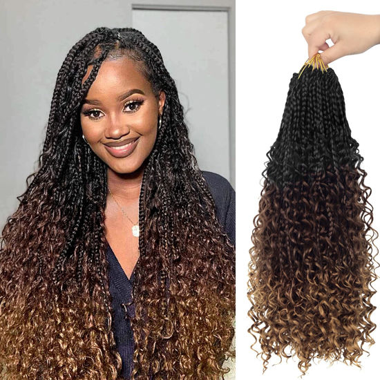 Picture of Goddess Box Braids Crochet Hair With Curly Ends 20 Inch Bohomian Box Braids Crochet Braids 8 Packs 3X Crochet Braids for Black Women (20 Inch (Pack of 8), T1B-33-30)………