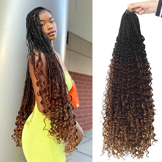 Picture of Goddess Box Braids Crochet Hair With Curly Ends 24 Inch Bohomian Box Braids Crochet Braids 8 Packs 3X Crochet Braids for Black Women (24 Inch (Pack of 8), T1B-33-30)………