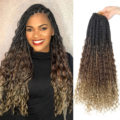 Picture of Goddess Box Braids Crochet Hair With Curly Ends 22 Inch Bohomian Box Braids Crochet Braids 8 Packs 3X Crochet Braids Synthetic Braiding Hair Extension for Black Women (22 Inch (Pack of 8), M1B 30 27)
