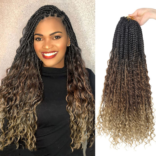 Picture of Goddess Box Braids Crochet Hair With Curly Ends 22 Inch Bohomian Box Braids Crochet Braids 8 Packs 3X Crochet Braids Synthetic Braiding Hair Extension for Black Women (22 Inch (Pack of 8), M1B 30 27)