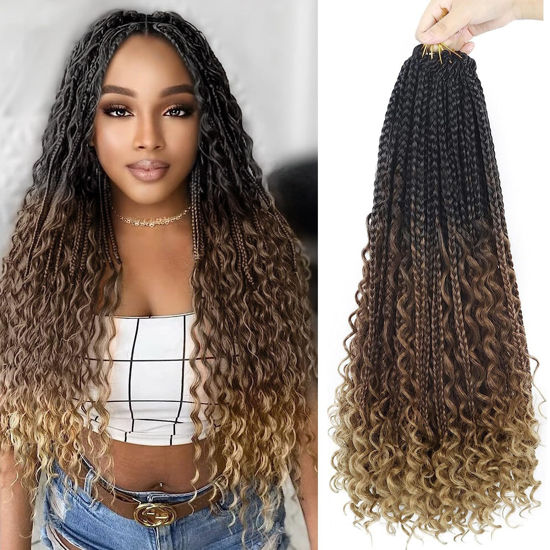 Picture of Goddess Box Braids Crochet Hair With Curly Ends 20 Inch Bohomian Box Braids Crochet Braids 8 Packs 3X Crochet Braids for Black Women………