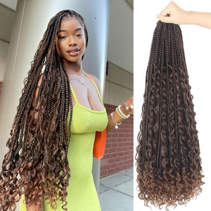 Picture of Goddess Box Braids Crochet Hair With Curly Ends 24 Inch Bohomian Box Braids Crochet Braids 8 Packs 3X Crochet Braids Synthetic Braiding Hair Extension for Black Women (24 Inch (Pack of 8), T30)………