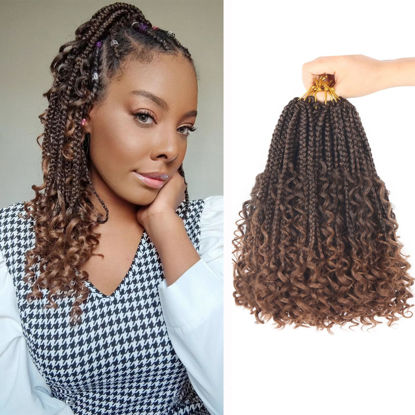 Picture of Goddess Box Braids Crochet Hair With Curly Ends 8 Inch Bohomian Box Braids Crochet Braids 8 Packs 3X Crochet Braids Synthetic Braiding Hair Extension for Black Women (8 Inch (Pack of 8), T30)………
