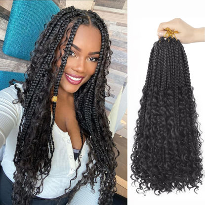 Picture of Goddess Box Braids Crochet Hair With Curly Ends 16 Inch Bohomian Box Braids Crochet Braids 8 Packs 3X Crochet Braids Synthetic Braiding Hair Extension for Black Women(16 Inch (Pack of 8), 1B)…