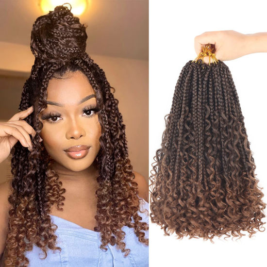 Picture of Goddess Box Braids Crochet Hair With Curly Ends 12 Inch Bohomian Box Braids Crochet Braids 8 Packs 3X Crochet Braids Synthetic Braiding Hair Extension for Black Women(12 Inch (Pack of 8), T1B 30)…