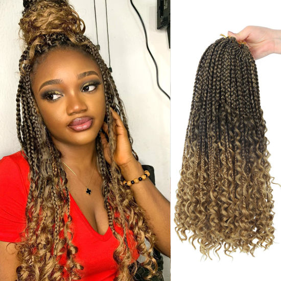 Picture of Goddess Box Braids Crochet Hair With Curly Ends 16 Inch Bohomian Box Braids Crochet Braids 8 Packs 3X Crochet Braids Synthetic Braiding Hair Extension for Black Women (16 Inch (Pack of 8), T27)…
