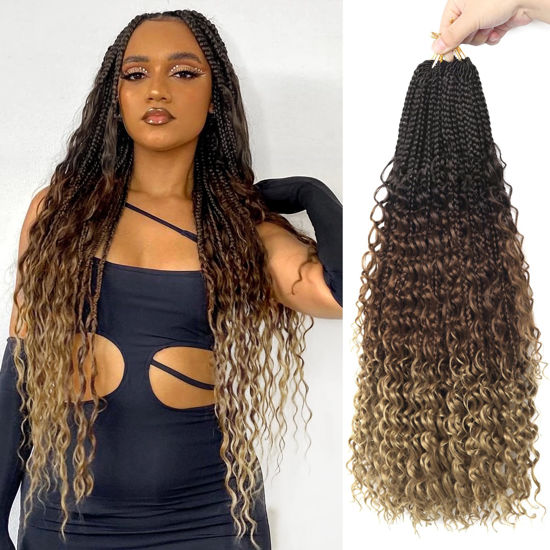 Picture of Goddess Box Braids Crochet Hair With Curly Ends 22 Inch Bohomian Box Braids Crochet Braids 8 Packs 3X Crochet Braids Synthetic Braiding Hair Extension for Black Women (22 Inch (Pack of 8), 4-30-27)……
