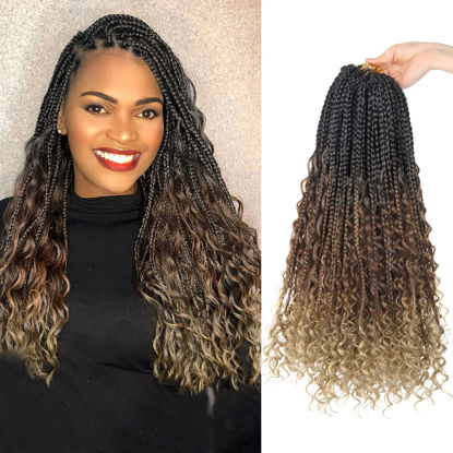 Picture of Goddess Box Braids Crochet Hair With Curly Ends 16 Inch Bohomian Box Braids Crochet Braids 8 Packs 3X Crochet Braids Synthetic Braiding Hair Extension for Black Women(16 Inch (Pack of 8), M1B 30 27)…