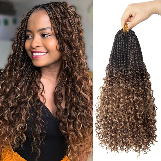 Picture of Goddess Box Braids Crochet Hair With Curly Ends 14 Inch Bohomian Box Braids Crochet Braids 8 Packs 3X Crochet Braids Synthetic Braiding Hair Extension for Black Women (14 Inch (Pack of 8), 4-30)………