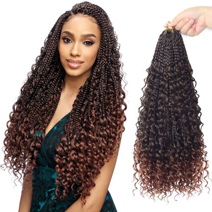 Picture of Goddess Box Braids Crochet Hair With Curly Ends 18 Inch Bohomian Box Braids Crochet Braids 8 Packs 3X Crochet Braids Synthetic Braiding Hair Extension for Black Women (18 Inch (Pack of 8), T350)…
