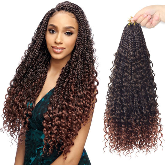 Picture of Goddess Box Braids Crochet Hair With Curly Ends 18 Inch Bohomian Box Braids Crochet Braids 8 Packs 3X Crochet Braids Synthetic Braiding Hair Extension for Black Women (18 Inch (Pack of 8), T350)…