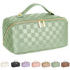 Picture of ALEXTINA Travel Makeup Bag, Vegan Leather Large Capacity Cosmetic Bags for Women,Waterproof Portable Pouch Open Flat Toiletry Bag Makeup Bag Organizer with Fixed Divider, Green