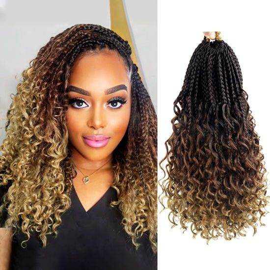 Picture of Goddess Box Braids Crochet Hair With Curly Ends 14 Inch Bohomian Box Braids Crochet Braids 8 Packs 3X Crochet Braids Synthetic Braiding Hair Extension for Black Women (14 Inch (Pack of 8), 4-30-27)………