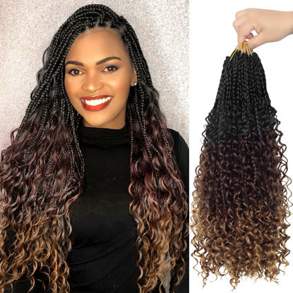 Picture of Goddess Box Braids Crochet Hair With Curly Ends 18 Inch Bohomian Box Braids Crochet Braids 8 Packs 3X Crochet Braids Synthetic Braiding Hair Extension for Black Women (18 Inch (Pack of 8), T1B 30 33)…