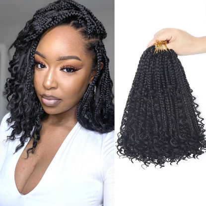 Picture of Goddess Box Braids Crochet Hair With Curly Ends 8 Inch Bohomian Box Braids Crochet Braids 8 Packs 3X Crochet Braids Synthetic Braiding Hair Extension for Black Women (8 Inch (Pack of 8), 1B)…