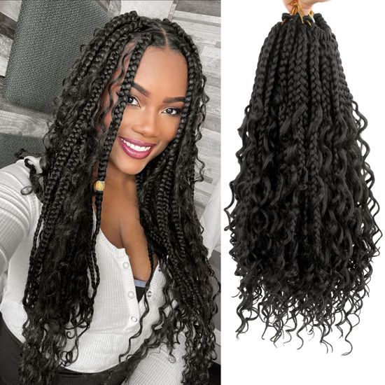 Picture of Goddess Box Braids Crochet Hair With Curly Ends 14 Inch Bohomian Box Braids Crochet Braids 8 Packs 3X Crochet Braids Synthetic Braiding Hair Extension for Black Women (14 Inch (Pack of 8), #2)