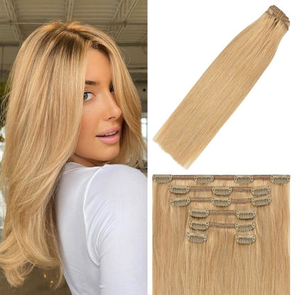 Picture of WindTouch Clip in Hair Extensions Real Human Hair #27 Honey Blonde Hair Extensions 70g 22Inch Long Hair Extensions 7PCS Soft Thick Hair Extensions Real Human Hair