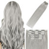 Picture of WindTouch Clip In Human Hair Extensions Virgin Hair Gray Hair Extensions Thick Full Head #Gray 70g 12Inch 7PCS