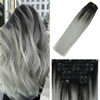 Picture of WindTouch Clip in Hair Extensions Human Hair Extensions 7pcs 15 inch Hair Extensions Real Human Hair Clip Ins Natural Black Fading to Gray Hair Extensions
