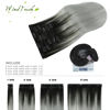 Picture of WindTouch Clip in Hair Extensions Human Hair Extensions 7pcs 15 inch Hair Extensions Real Human Hair Clip Ins Natural Black Fading to Gray Hair Extensions