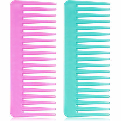 Picture of Patelai Wide-Tooth Comb for Curly Hair, Large Hair Detangling Comb for Wet Dry Hair - Cyan, Rose Red, 2 Count (Pack of 1), Unisex, Hair Comb
