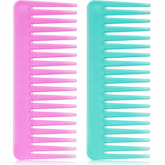 Picture of Patelai Wide-Tooth Comb for Curly Hair, Large Hair Detangling Comb for Wet Dry Hair - Cyan, Rose Red, 2 Count (Pack of 1), Unisex, Hair Comb