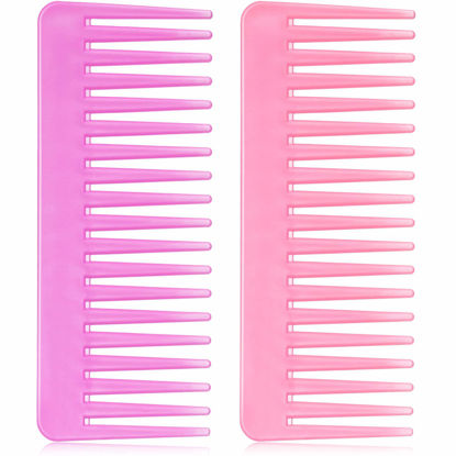 Picture of Large Wide Tooth Detangling Comb for Curly and Wet/Dry Hair - No Handle, Styling Shampoo Comb (Pink, Rose Red)