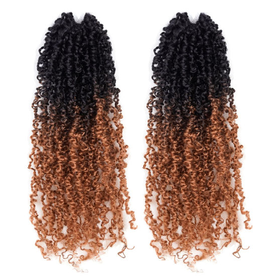 Picture of Toyotress Yanky Twist Crochet Hair - 10 Inch 2 Packs (30 Strands/Pcs) Fluffy Spring Mini Twist Short Bob Passion Twist, Ombre Brown Pre-Looped Crochet Braids Braiding Hair (10 Inch, OT30-2P)