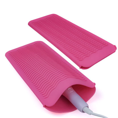 Picture of 2PCS Silicone Heat Resistant Mat Pouch for Hair Straightener, Curling Iron, Flat Iron and Hot Hair Tools Pink