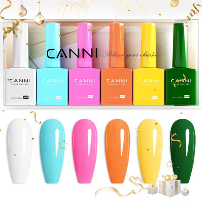 Picture of CANNI 9ml Hema-Free Gel Nail Polish Set- 6Pcs White Blue Orange Yellow Colors Gel Polish Kit, Soak Off LED Nail Gel Manicure Kit DIY at Home Salon Gifts for Women Girls