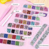 Picture of editTime 5 Boxes Shiny Colorful Nail Art Rhinestones Kit 3D Flatback Horse Eye Rhinestones Irregular Nail Stone and 4 Sheets Flower Nail Stickers with a Curved Tweezers and a Nail Brush (multicolor)