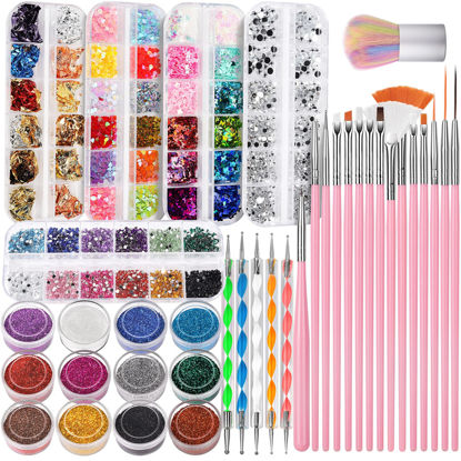 Picture of FANDAMEI Nail Art Kit, Nail Design Tools Kit with Nail Art Brushes, Nail Dotting Tools,Fine Glitter,Nail Butterfly, Nail Heart Glitter Sequins, Nail Foil Flakes, Nail Art Rhinestones, Nail Dust Brush