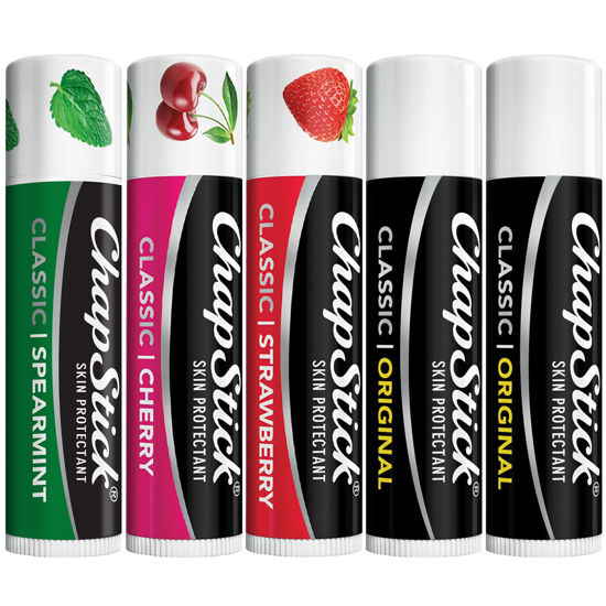 Picture of ChapStick Lip Care Bundle - Classic Collection 3-Pack with Spearmint, Cherry & Strawberry ChapStick + Classic Original Lip Balm, 0.15 Oz Ea (5 Piece Set)