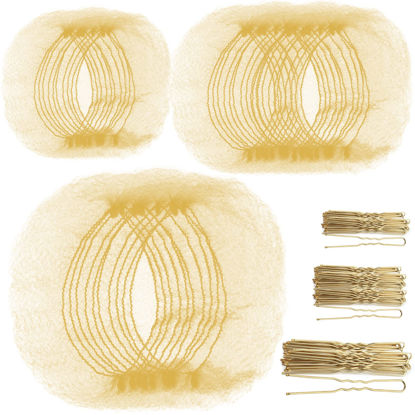 Picture of Teenitor Hair Nets Invisible Elastic Edge Mesh and Bobby Pins Set,40 Pieces HairNets, 80 Pieces U Shaped Pins for Ballet Bun,3 Size, Blonde