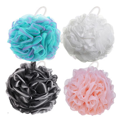 Picture of BTYMS 4 Pieces Shower Loofahs Bath Sponges 60g/pcs Mesh Puffs Body Scrub Luffas Bath Scrunchies for Shower Exfoliate
